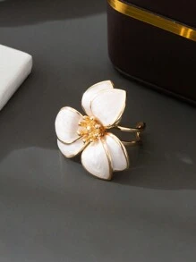 1 chiếc nhẫn hoa giọt dầu dễ thương phong cách nghỉ mát dành cho phụ nữ, hẹn hò, quà tặng đính hôn (Không có hộp quà) - trắng - Xem 2