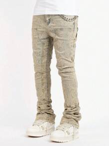 Jeans rectos informales con bolsillos para hombre