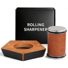 Rolling Knife Sharpener Set With Diamond And Ceramic Discs, 15°20°, Different Angles For Sharp Edges, Suitable For Any Hardness Of Steel, Wooden Grips For Honing Knives Sharpening Kitchen Gadgets - 黑色 - 查看 1