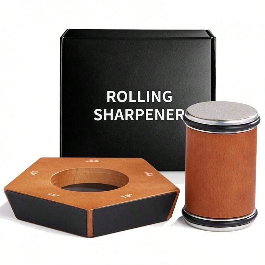 Rolling Knife Sharpener Set With Diamond And Ceramic Discs, 15°20°, Different Angles For Sharp Edges, Suitable For Any Hardness Of Steel, Wooden Grips For Honing Knives Sharpening Kitchen Gadgets - 黑色 - 查看 1