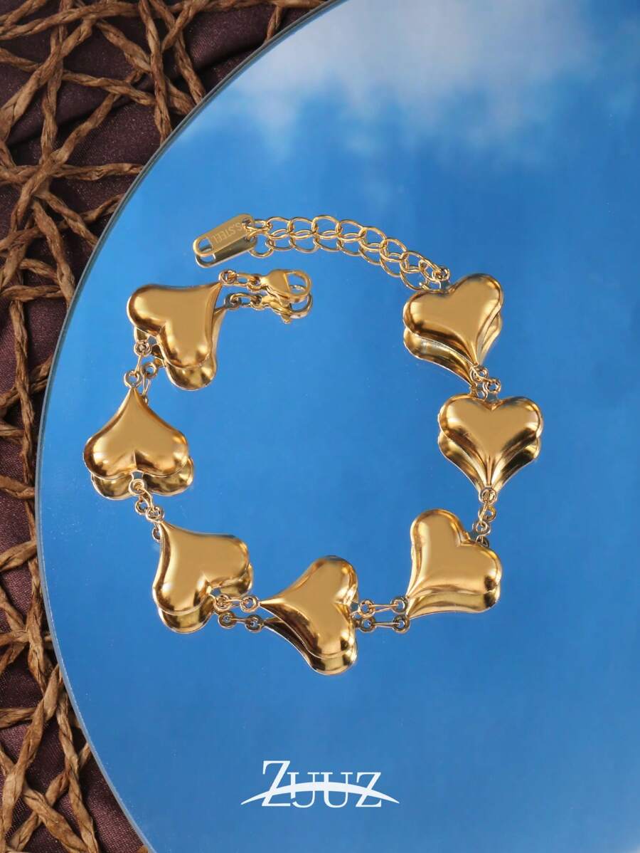 1pc Punk Vintage Stainless Steel Bracelet For Women Hollow Heart Chain Bracelet For Daily Decoration - Bracelet - View 1