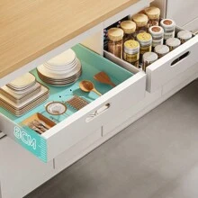 1set Cabinet Drawer Organizer, Kitchen Storage Pull-Out Basket, Multi-Level Spice Dish Plate Rack, Under Sink Pull-Out Storage Box - White - View 7