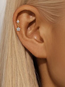 1 件花朵 925 纯银防过敏耳环 女士浪漫耳钉 完美适合派对新娘首饰 精美珠宝 - 金色 - 查看 7