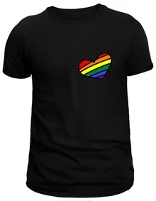 Ajolotastico Black T-Shirt For Men LGBT Heart Rainbow Shield Black Casual Round Neck T-Shirt For Men With LGBT Heart Rainbow Shield Print Urban Short-Sleeved Printed Urban Top Fashion For Daily Use Street Fashion - 黑色 - 查看 3