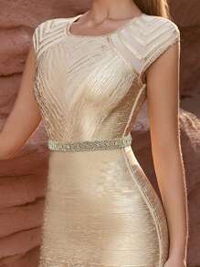 1 件金色新娘腰带，经典女式晚礼服腰饰，适合派对、宴会和礼服的身体首饰配饰 - 香檳色絲帶 - 查看 6