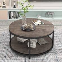 NSdirect Round Coffee Table,36 Coffee Table Living Room,2-Tier Rustic Wood Desktop With Storage Shelf Modern Design Home Furniture(Light Walnut) - 淺胡桃木色 - 查看 12
