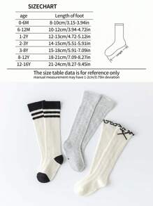 3 双女孩及膝袜，薄款条纹荷叶边长筒袜，适合上学、春秋季 - 彩色 - 查看 8