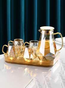 1pc Glass Pitcher Rhombus Shape Juice Beverage Pot - Multicolor - View 1