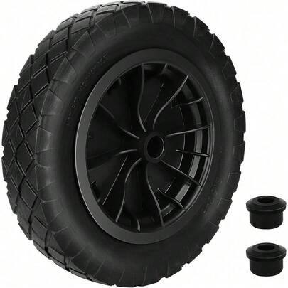 14" Wheelbarrow Wheel 3.5-8 PU Puncture Proof Solid Wheel Heavy Duty Replacement Tire For Garden Trolley Barrow Go Cart Trailer Truck (Black)
