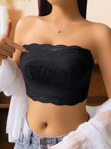 Áo lót ren mỏng kiểu mỏng tôn lên vòng ngực lớn cho nữ, khoe vòng ngực nhỏ không dây, chống trượt, ôm sát hai bên ngực và ngăn ngừa chảy xệ mà không cần vòng thép để tránh lộ và áo ngực cúp đầy thoải mái - màu đen - Xem 3