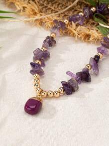 1条波西米亚风格紫色砾石个性化项链（砾石大小、颜色深度随机）