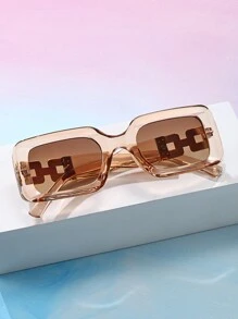 Retro Rectangular Plastic Fashionable Sunglasses, Classic Design For Outdoor Travel Beach Holiday Casual Wear, UV Protection Driving Glasses Fashionable Shade Elegant Outfit Family Outings Travel Vacation Holiday For Summer Beach Vacation,Outdoor,Travel - 香檳色 - 查看 4