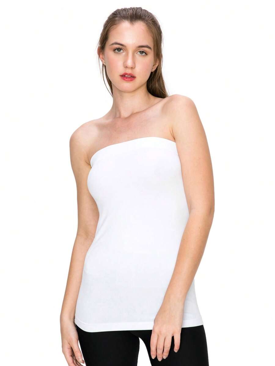 KURVE SEAMLESS LONG TUBE TOP - White - View 1