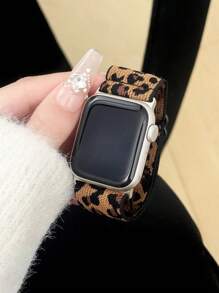 One Stylish Leopard Print Nylon Elastic Watch Band For Women, Compatible With Apple Watch Sizes 46mm, 49mm, 40mm, 44mm, 45mm, 41mm, 42mm, And 38mm. Compatible With Apple Watch Series 11, 10, 9, 8, SE, 7, 6, 5, 4, 3, 2, 1, And Ultra 3/2/1. Adjustable Hypoallergenic Sports Band, Compatible With IWatch S10 And S11. Comfortable, And A Secure Replacement Band - Leopard - View 3
