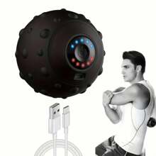 Pelota de masaje con vibración para relajar los músculos, pelota de yoga eléctrica de silicona para masajes, relajación física, vibración profunda, pelota de fascia, USB - Negro - Ver 1