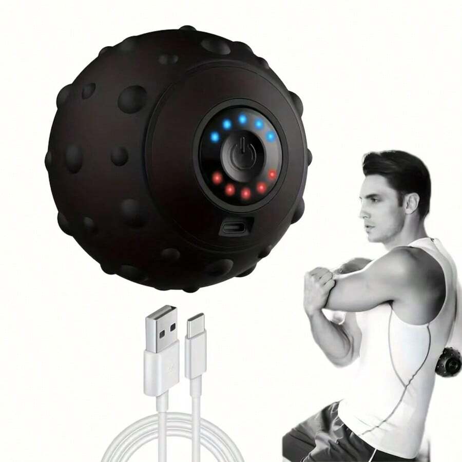 Pelota de masaje con vibración para relajar los músculos, pelota de yoga eléctrica de silicona para masajes, relajación física, vibración profunda, pelota de fascia, USB - Negro - Ver 1
