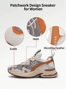 somiliss 1 双女士防滑运动休闲鞋,前系带绒面革网眼舒适跑步鞋,春季新款时尚百搭 4 厘米增高低帮户外步行鞋,橙色 - 米桔色 - 查看 5