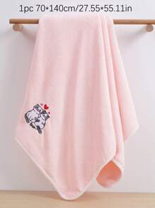 1pc Coral Fleece Embroidered Romantic Cat Design Towel/Bath Towel, Absorbent Soft Makeup Remover Towel, Couples Bathroom Towel, Student Dorm Face/Bath Towel