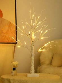 1pc 24-Head 60cm Tall Bright LED White Birch Tree Lamp With USB Cable + 3 AA Battery Box, Home Decor Snowflake Christmas Tree Light, Holiday Decoration 5-Pointed Star Christmas Decor, Room Wedding Decor Star Tree LED Lamp, Ramadan Decoration Tree Lamp, Room Decor White Birch Christmas Tree Light, Fairy Lights, Camping Light