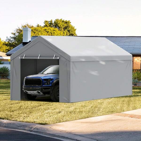 Carport Replacement Canopy Cover Top + Side Wall, Garage Top Tent Shelter Tarp Heavy-Duty Waterproof & UV Protected, Easy Installation With Ball Bungees (Frame Not Include)