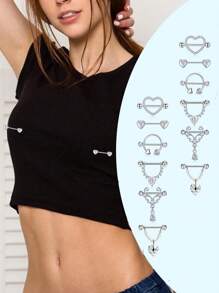 心形乳头环 14G 乳头穿孔首饰 不锈钢乳头舌环杠铃穿孔首饰 女士 14 毫米 1 对 - Silvery-2 - 查看 1