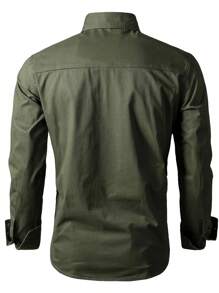 Men's Long Sleeve Military Shirt With Buttons - màu xanh lá - Xem 2