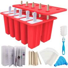 Miaowoof Homemade Popsicle Molds, 10-Cav Non-BPA Silicone Maker, With 50 Sticks, 50 Bags, 10 Reusable Sticks, Funnel, Brush And Recipe (Red) - White - View 5