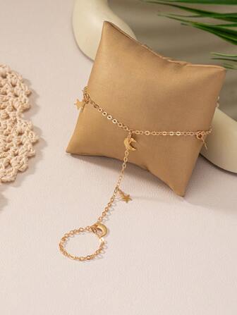 1 件新款时尚简约个性星形手指链手链，高端合金，流行欧美跨境女士珠宝