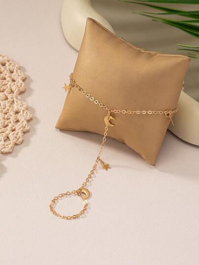 1pc New Arrival Fashionable Minimalist Personalized Star Shape Finger Chain Bracelet, High-End Alloy, Popular EU & US Crossborder Jewelry For Women