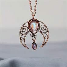 1 件女士波西米亚风复古镂空月亮和水钻吊坠项链，时尚个性化派对珠宝