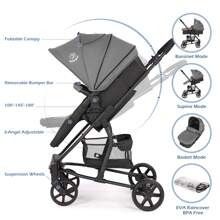 Pram Pushchair Travel System Stroller Foldable Lightweight With Rain Cover And Footmuff, Carrycot, Convertible To Reversible Seat, Lying Position, Lying Function, From Birth To 3 Years, Grey - Dark Grey - View 4