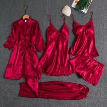 Conjunto de 5 piezas de seda helada para dormir - Rojo - Ver 2
