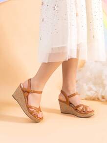 Girls Wedge Sandals Flatform Open Toe Summer Platform Sandals Flower Wedding Party For Little Kid/Big Kid - 棕色 - 查看 2