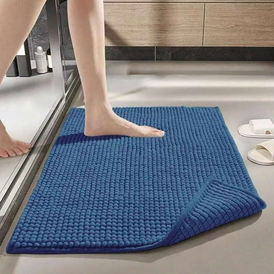 Kit 4 Bathroom Rugs 40x60 Non-Slip Microfiber Polka Dots Luxury Pasta Various Colors - Xanh đậm - Xem 1