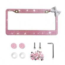 1 Shiny License Plate Frame, Set With Hand-Set Acrylic Crystal, Cute Bowknot Decoration, Stainless Steel Frame, Firmly Fixed, Upgrade Your Car With Stylish Shiny Butterfly License Plate Frame Christmas Gift Girl