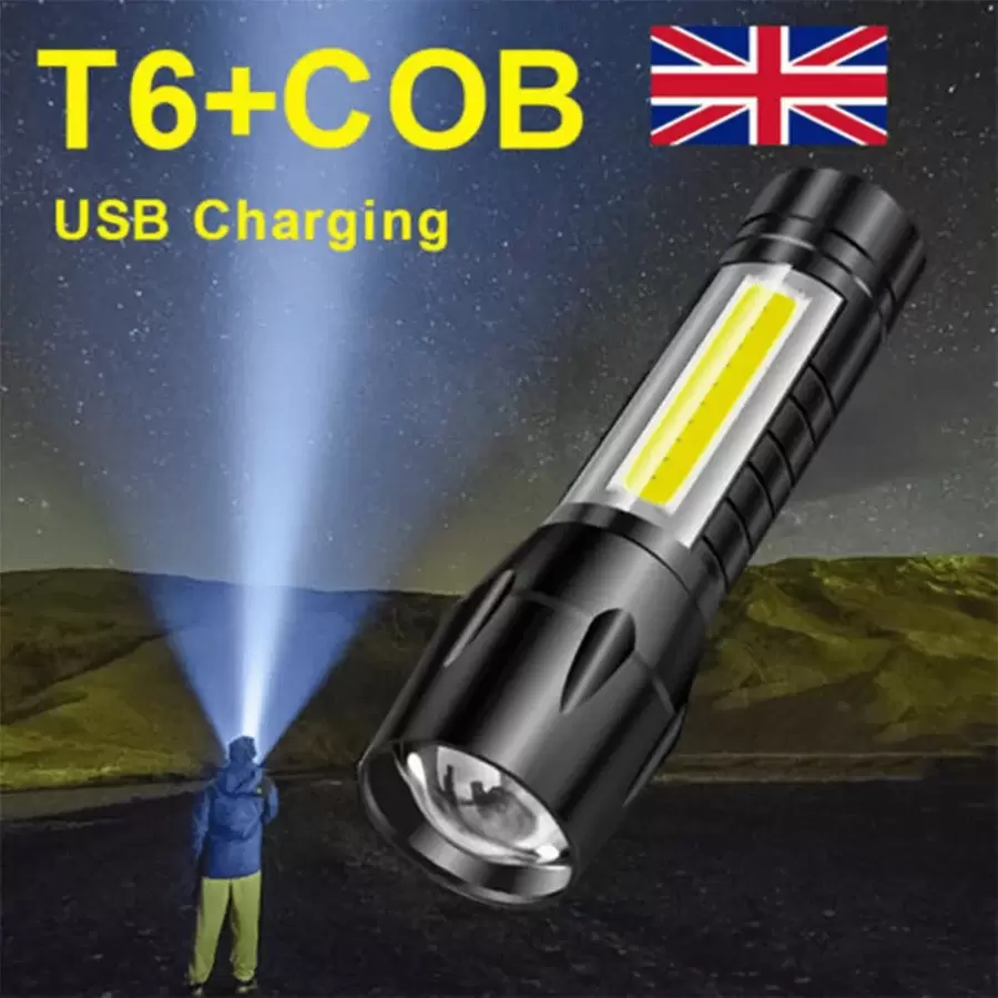 High Power USB Rechargeable 1200000LM LED Flashlight Super Bright Torch Light - Black - View 1