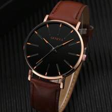 4pcs Simple Atmosphere Advanced Pointer PU Leather Quartz Men's Watch Signature Pen Key Chain Wallet For Men's Best Gift