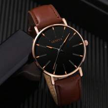 4pcs Simple Atmosphere Advanced Pointer PU Leather Quartz Men's Watch Signature Pen Key Chain Wallet For Men's Best Gift