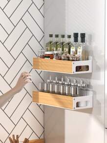 1/2 Pcs White Magnetic Spice Rack - No Drill Needed, Refrigerator & Microwave Side Storage Rack - Ideal For Kitchen Organization And Storage, Kitchen Utensil Holder - Multicolor - View 3