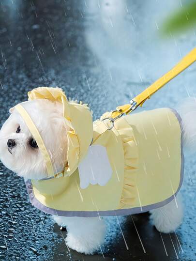 天使之翼设计宠物雨衣，糖果色，防水防风狗猫斗篷，适用于中小型犬和猫，透气轻便，散步和远足必备品，带牵引绳钩