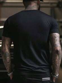 Men's The Power Of The Peace Sign Valentine'S T-Shirt, 1 PC 220gsm Round Neck Casual Heavy Pure Cotton T-Shirt - 黑色 - 查看 2