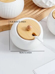 1 Set Ceramic Kitchen Storage Jars With Bamboo Wood Tray & Ceramic Spoon, Scandinavian Minimalist Japanese Style Creative Textured Dinnerware, Kitchen Storage Canisters, Diamond, Wavy, Bird Nest Pattern, Hotel Restaurant Home Kitchen Essentials, Round Bamboo Wood Lid Spice, Pepper, Salt, Sugar Seasoning Storage Jars