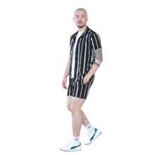 Men's Black Striped Shirt And Shorts Set – Casual Summer Co-Ord Outfit - Multicolor - View 1