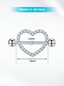 心形乳头环 14G 乳头穿孔首饰 不锈钢乳头舌环杠铃穿孔首饰 女士 14 毫米 1 对 - Silvery-2 - 查看 4