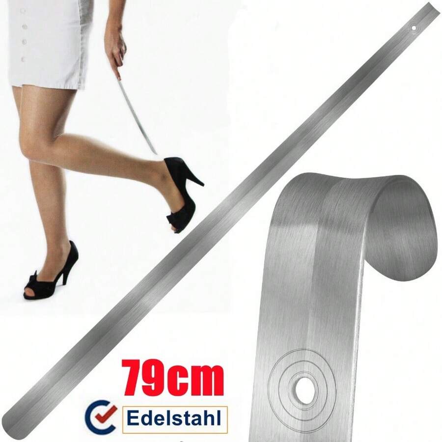 Schuhlöffel, 79 cm langer Schuhlöffel, Schuhanziehhilfe, Edelstahl dünner glatter Schuhlöffel, langlebig und stabil. Die Kanten sind glatt und abgerundet und verletzen Ihre Füße nicht. Geeignet für Personen, die Schwierigkeiten beim Bücken haben. - Silber - Übersicht 1