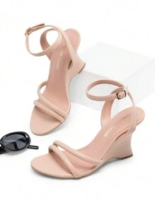 Women's Wedge Sandals Fashion Special-Shaped Ankle Strap High Heels Valentine's Day Summer Party Dance Shoes - 粉色 - 查看 1