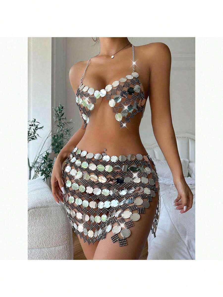 Sản phẩm bán chạy, Lưới đánh cá gợi cảm, Nối hạt cườm, Dây xích eo, Bộ sản phẩm - Nhiều màu - Xem 1