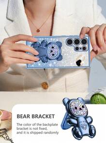 多功能手机壳和支架套装，兼容 16 Pro Max/15 Pro Max/14 Pro Max/13 Pro Max/12 Pro Max/11 Pro Max/XS Max/7/8 Plus、A35/A15/S24U，包含熊架、防摔电镀框架、心形 DIY、闪光纸、隐藏式电镀支架防水防震防刮 - 藍色 - 查看 2