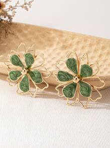 时尚优雅的波西米亚风金属珐琅镂空花朵首饰套装、项链、耳环、戒指，适合日常和节日佩戴，随机花朵设计 - 紫色 - 查看 10