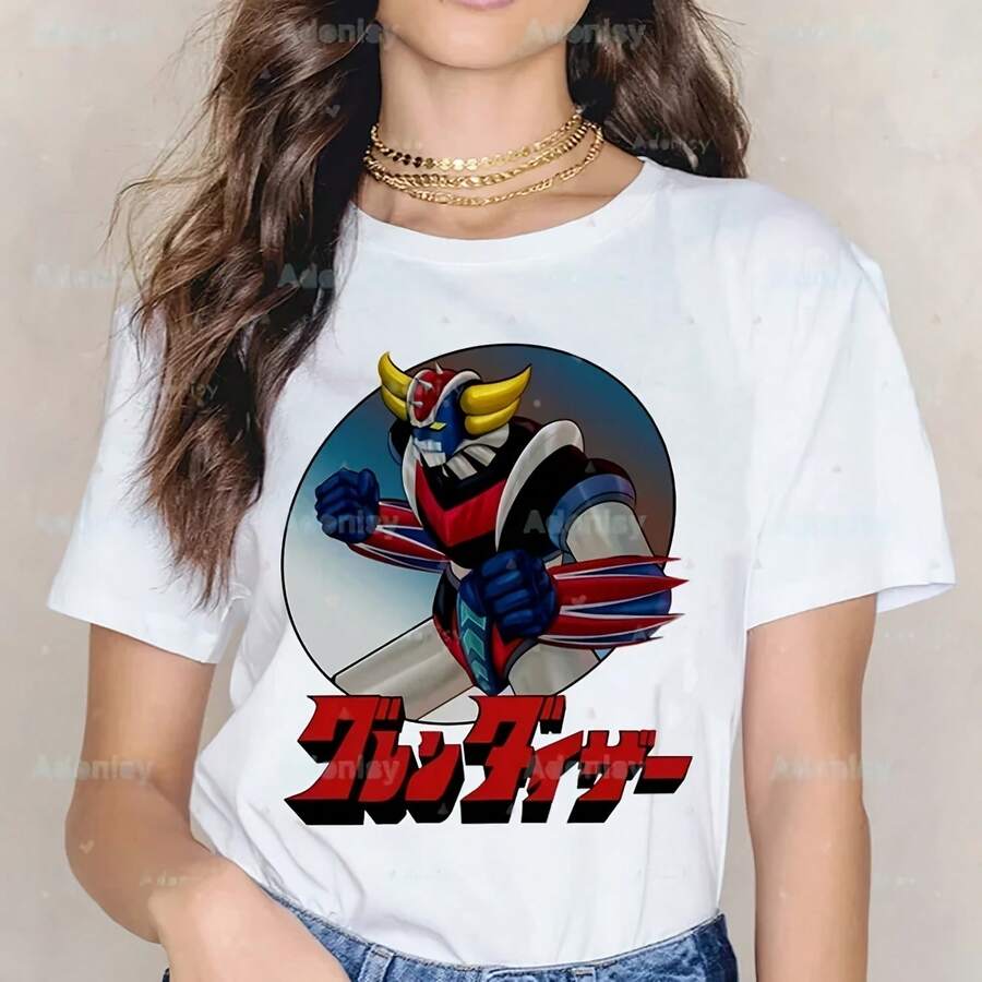 Goldorak UFO Summer Shirt Graphic Grendizer T Shirt Women Tops Base O-Neck Space Robot Nostalgia Goldrake Tee Funny Girls Tshirt - trắng - Xem 1